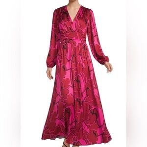 Alex Marie Long Sleeve Long Gown Dress Formal Cocktail Pink Red Floral Size 16